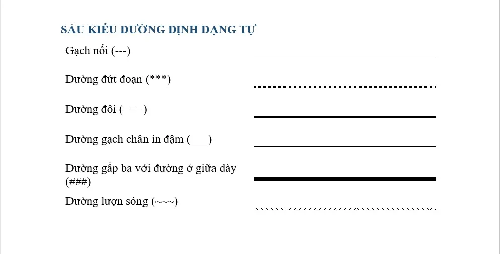 Các ký tự giúp tự động kẻ đường ngang bằng bàn phím