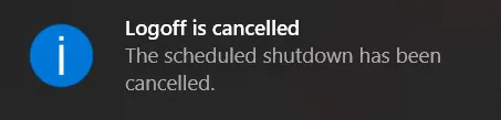 Thông báo lên lịch hẹn tắt máy đã được hủy