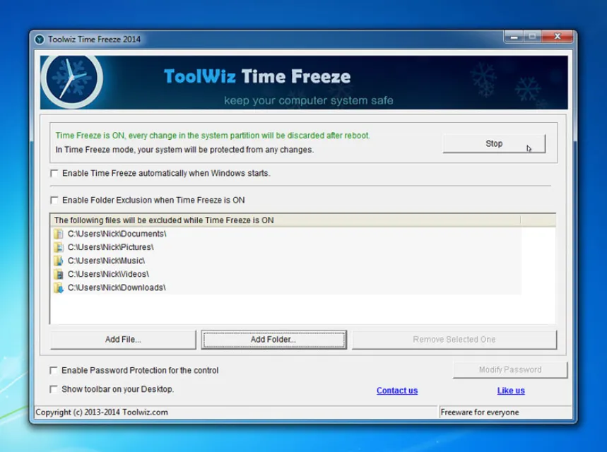 ToolWiz Time Freeze - Phần mềm đóng băng ổ cứng máy tính