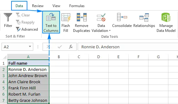 Tách tên trong Excel bằng lệnh Text to Columns - Ảnh 1