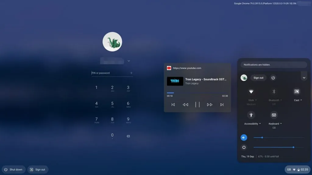 Chrome OS 79 Lock Screen Media Controls