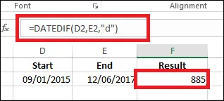 Các sử dụng hàm tính số ngày Dateif - Ảnh 1