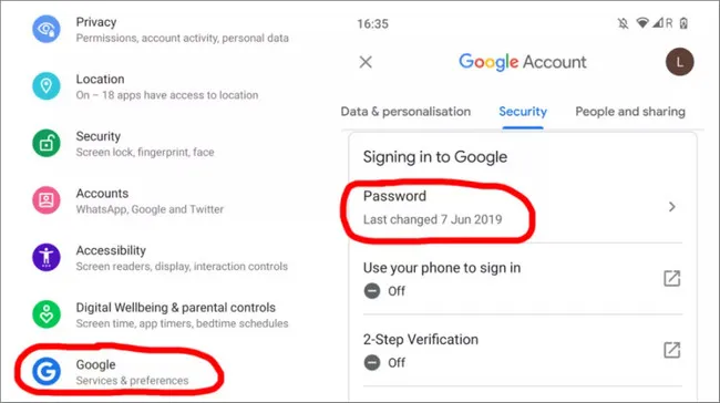 Cách đổi mật khẩu Gmail trên Android