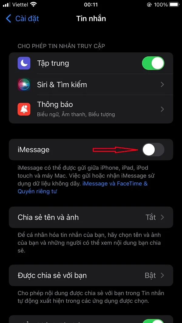 cách tắt iMessage trên iPhone 