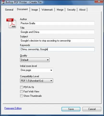 Phần mềm chuyển Word sang PDF BullZip PDF Printer