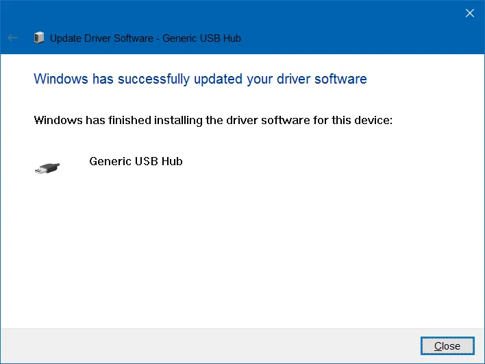 Chờ cho đến khi trên màn hình xuất hiện thông báo “Windows has successfully updated your driver software”.