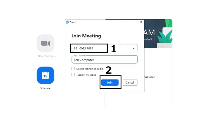 Nhập ID và Password để tham gia phòng họp 
